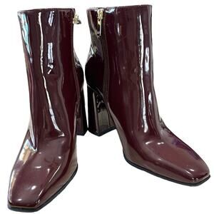 J Lo Josey chunky heeled burgundy faux patent leather ankle boots size‎ 10